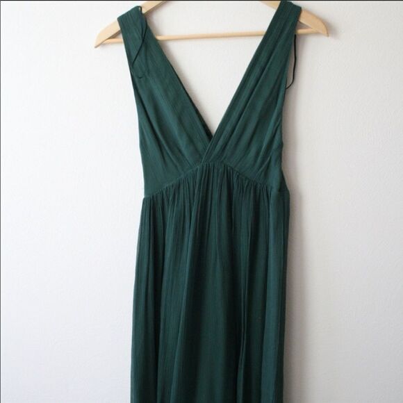 ✨ HP✨Zara deep V neck hunter green chiffon dress✨ - Picture 2 of 4